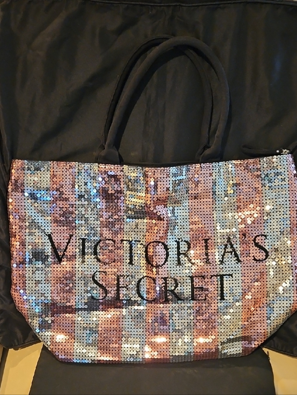 Victoria's Secret Sequin Tote Bag - Pink & Silver Iridescent